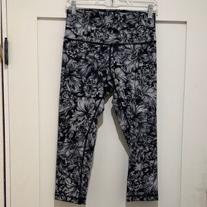 Lululemon Floral Black and Gray Crop Workout Leggings